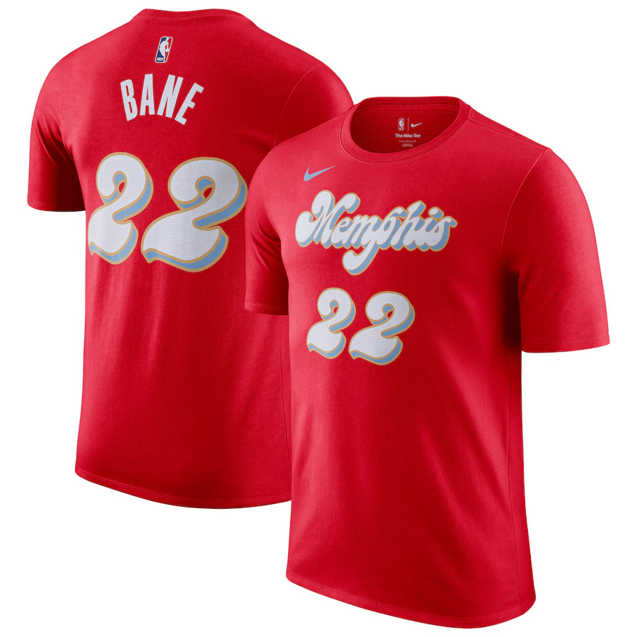 Men's Memphis Grizzlies #22 Desmond Bane Red 2024/25 City Edition Name & Number T-Shirt Men's Memphis Grizzlies #22 Desmond Bane Red 2024/25 City Edition Name & Number T-Shirt